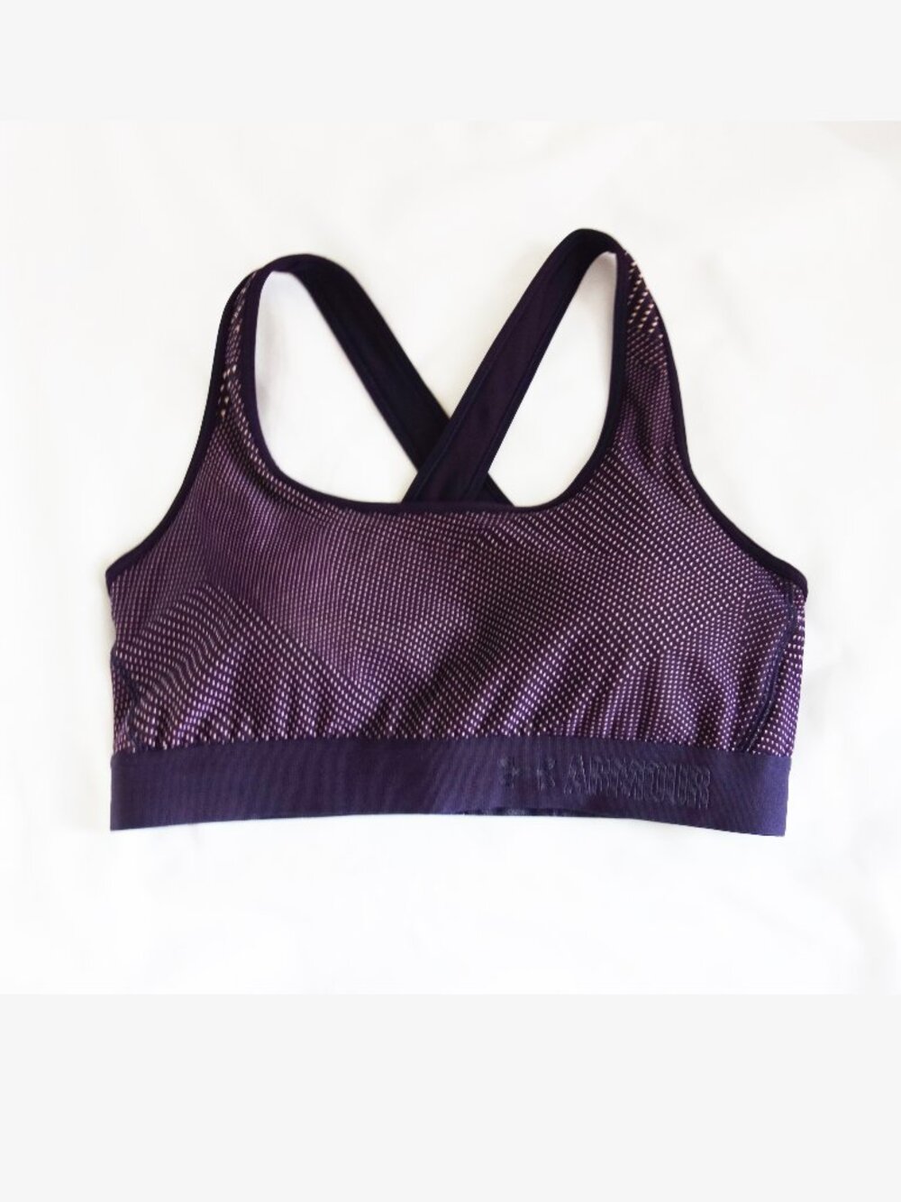 Under Armour Crossback Purple Dots Pattern Mid-Support Sports Bra NWOT!